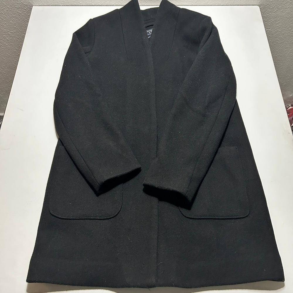 Abercrombie & Fitch Black Wool Blend Open Front Coat Jacket Small Pockets
